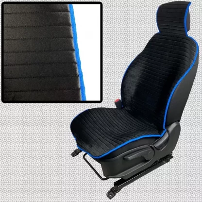 Комплект накидок MAJOR из велюра на передние сиденья черные с синим кантом