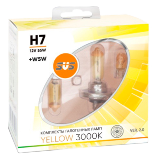 Комплект галогенных ламп SVS Yellow 3000K H7 + W5W Ver.2.0