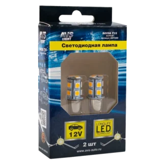 Комплект LED ламп AVS S022A T15 /жёлтый/ (BA15S) 13SMD 5050 12V 1 contact