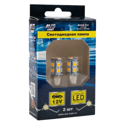 Комплект LED ламп AVS S022A T15 /жёлтый/ (BA15S) 13SMD 5050 12V 1 contact