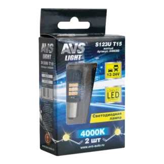 Комплект LED ламп AVS S123U T15 /желтый/ (BAU15S) 18SMD 3030 12-24V 1 contact