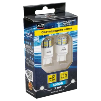 Комплект LED ламп AVS T113B T20 /белый/ (W3×16q) CANBUS 54SMD 3014, 2 contact